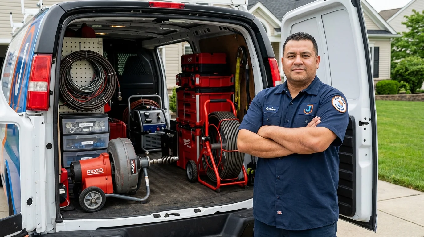 Professional drain cleaning equipment and Johns Plumbing LLC plumber in West Nyack