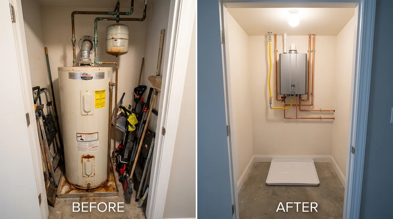 Tank water heater versus wall-mounted tankless unit comparison for West Nyack, NY homeowners