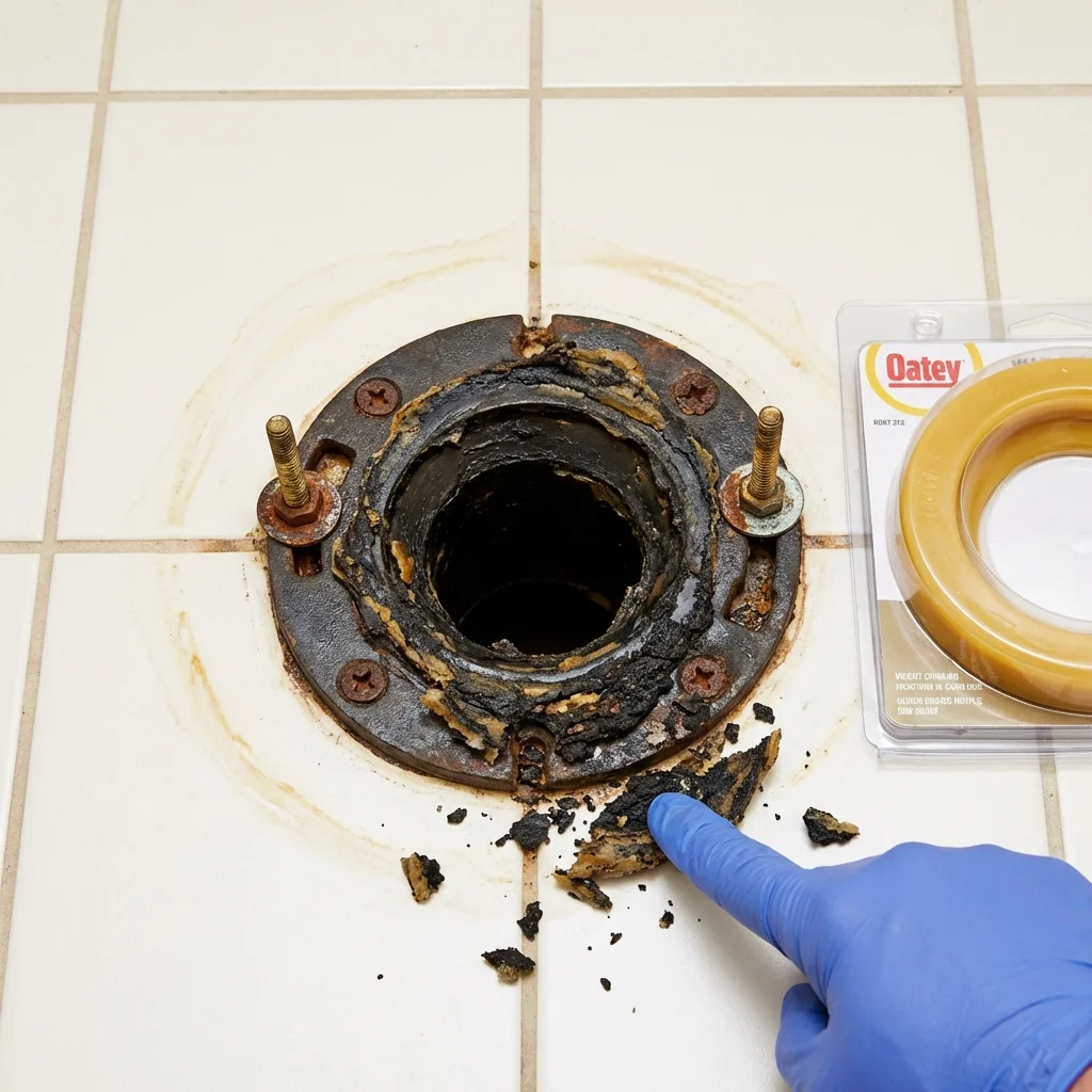 Failed wax ring showing water seepage at the base of a toilet in a West Nyack, NY home