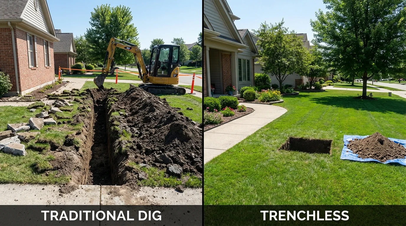 Trenchless sewer repair with minimal yard damage versus traditional excavation in West Nyack, NY
